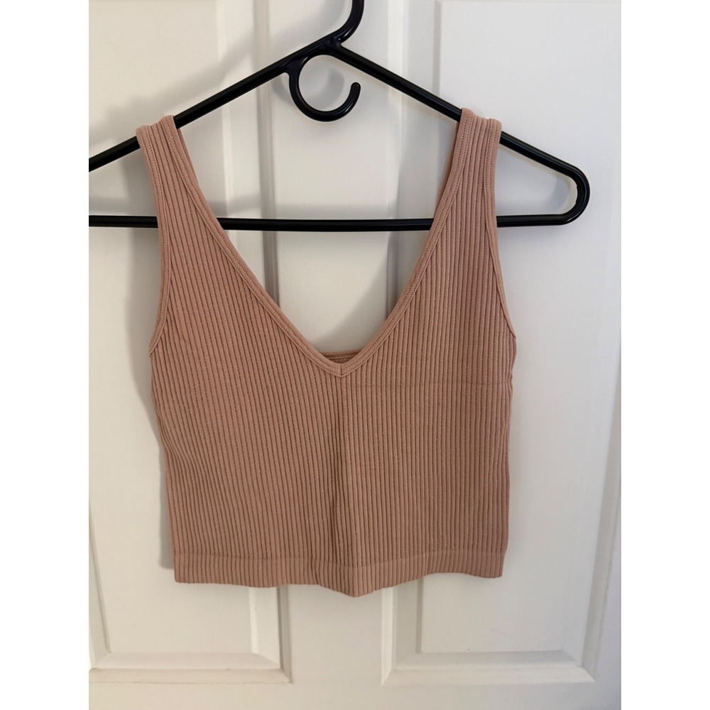 Free People Intimately Ali V-Neck Seamless Ribbed Crop Cami Tank Sz M/L